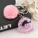 1PC Keyring Pink Color English Letter Keychain with Puffer Ball  26 English word Glitter Resin A TO Q Handbag Charms for Woman