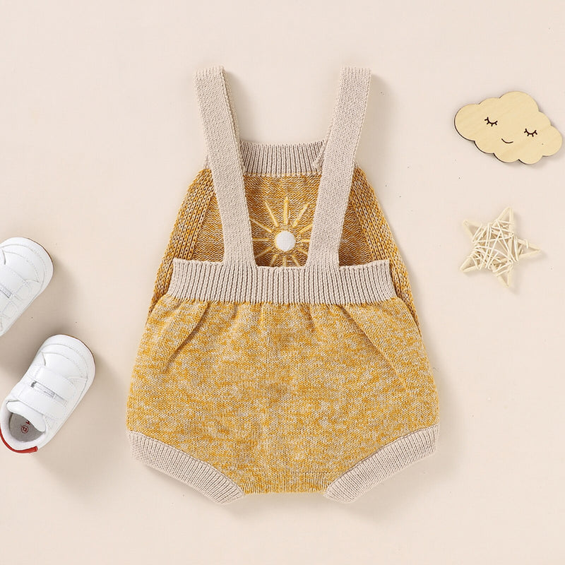 2021-07-02 Lioraitiin 0-18M Newborn Baby Boy Girl Autumn Bodysuit Sleeveless Knitting Sun Printed Jumpsuit 2Styles