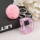 1PC Keyring Pink Color English Letter Keychain with Puffer Ball  26 English word Glitter Resin A TO Q Handbag Charms for Woman