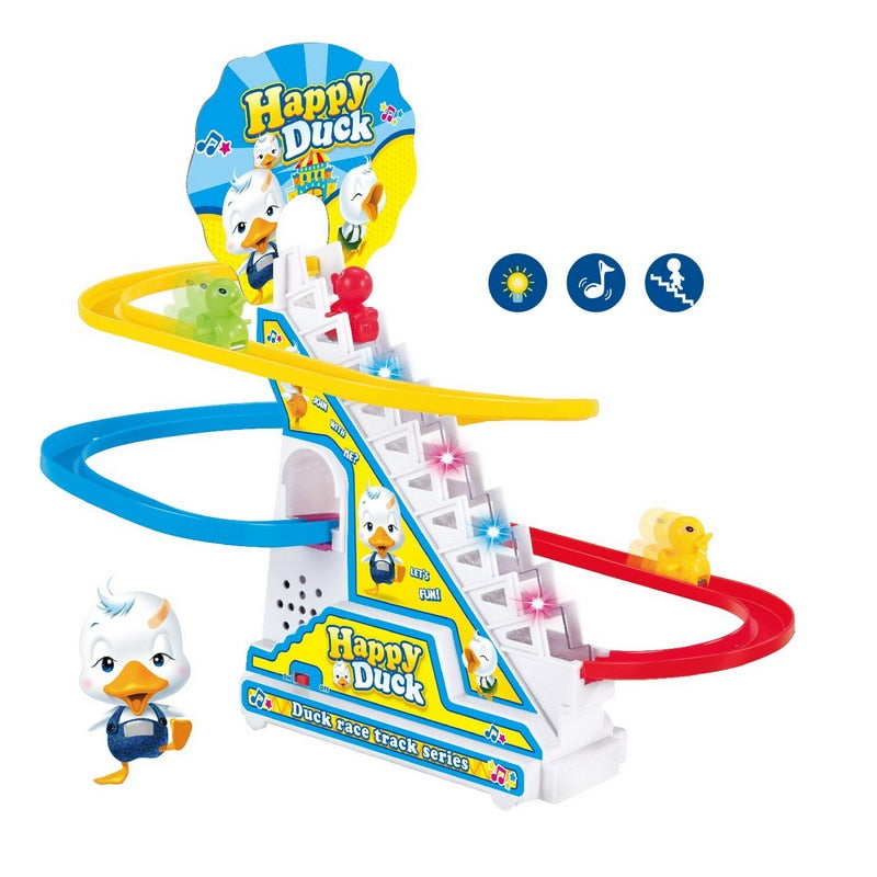 Climbing Stairs Track Toys Cartoon Penguin Dinosaur Dog Duck For Children Electronic Music Kids Funny Boys Girls Birthday Gift