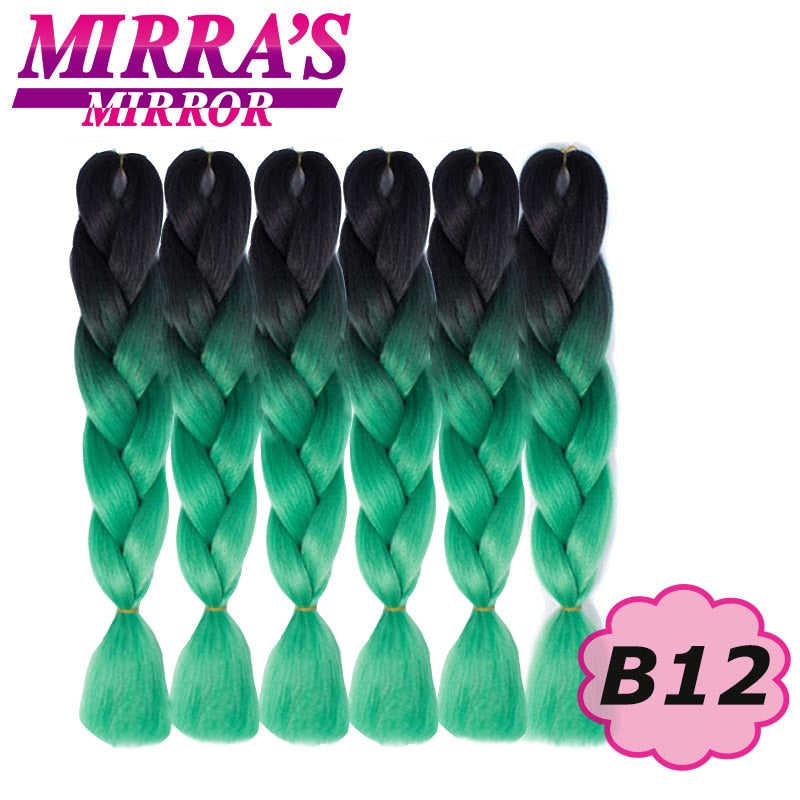 Trenzas Jumbo de 24 pulgadas, cabello sintético para caja trenzada, extensiones de cabello trenzado Ombre, tres tonos, negro, marrón, azul, rosa, espejo de Mirra