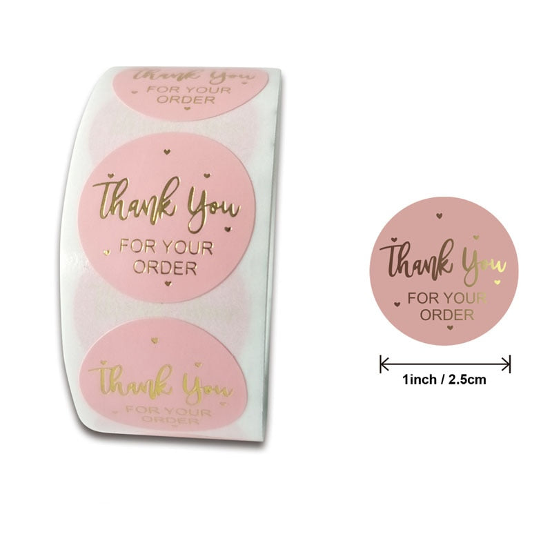 500pcs Round Labels Handmade Kraft Paper Pink Hot Gold Packaging Sticker Candy Bag Gift Box Packing Wedding Party Thanks Sticker