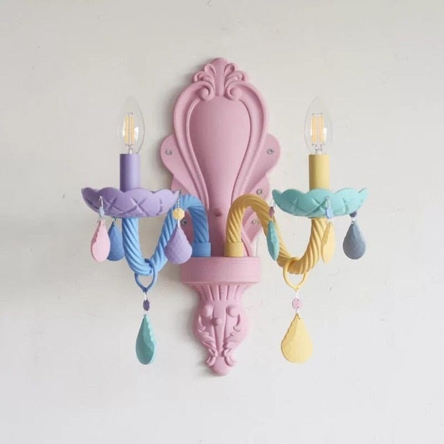 Rainbow Crystal Chandelier European Candle Bedroom Children's Room American Girl Princess Makaron Pendant Chandeliers Lighting