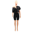 Lässiger Trainingsanzug 2-teiliges Set Crop Top + Hose Kurzarm tiefer V-Ausschnitt Sommerstoff für Frauen Outfits Solide 7 Farbe