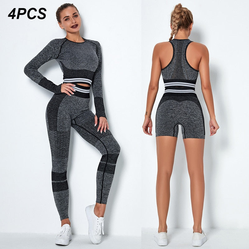 Conjunto de Yoga sin costuras Vital para mujer, 2/4 Uds., Sujetador deportivo, camisetas cortas, pantalones cortos, mallas de cintura alta, ropa de gimnasio, ropa deportiva para mujer