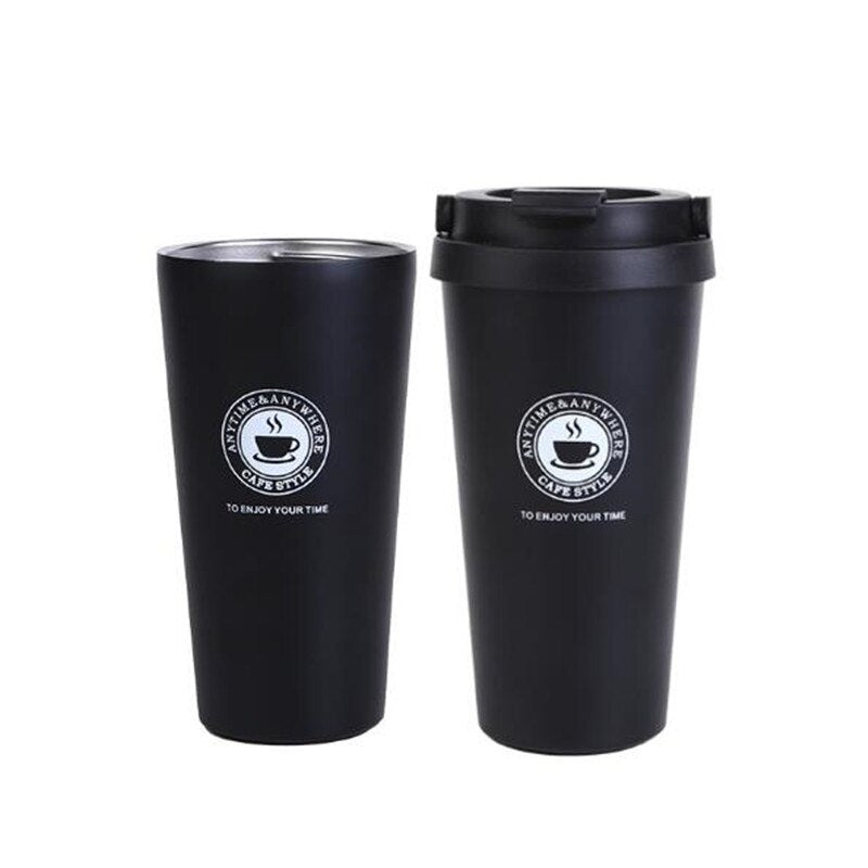 Taza de café de viaje portátil de 500ml, termo de acero inoxidable de doble pared, taza térmica para coche, taza termo