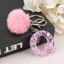 1PC Keyring Pink Color English Letter Keychain with Puffer Ball  26 English word Glitter Resin A TO Q Handbag Charms for Woman