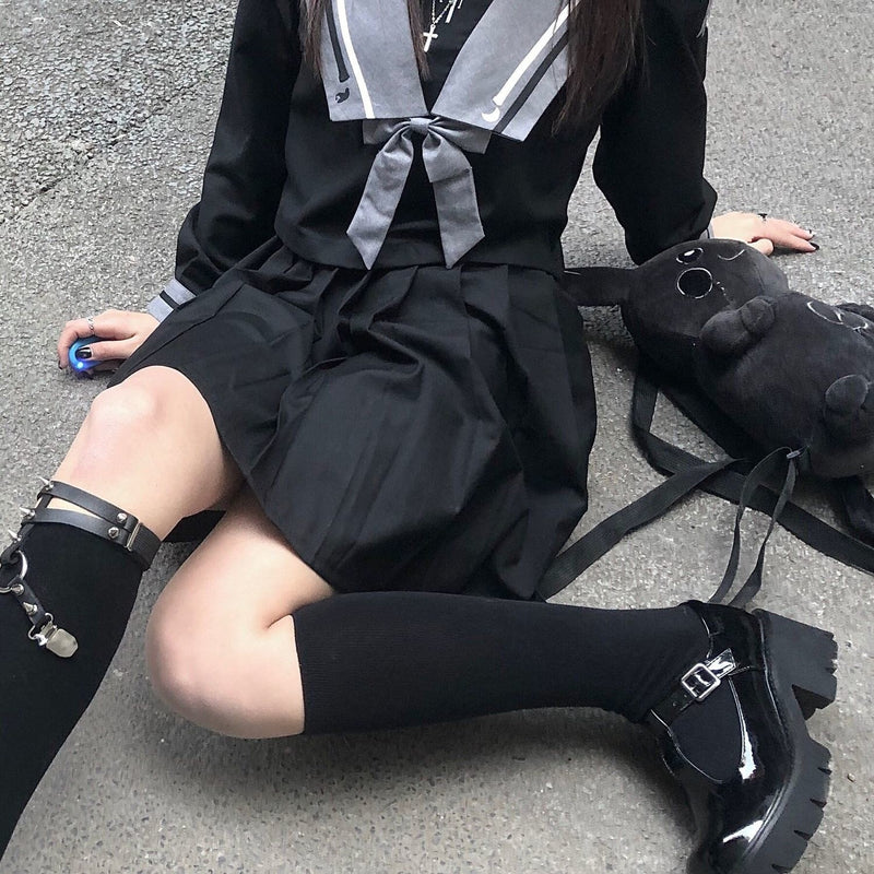 Y Demo Japanese Preppy Style Uniform Skirt Set Woman Bow Shirt A-Line Skirt Suit Harajuku Techwear