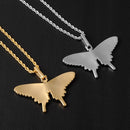 D&Z New Full Iced Out Butterfly Wings Pendant Necklace Solid Back Pendant Gold Silver Color Hip Hop Charm Chain Jewelry
