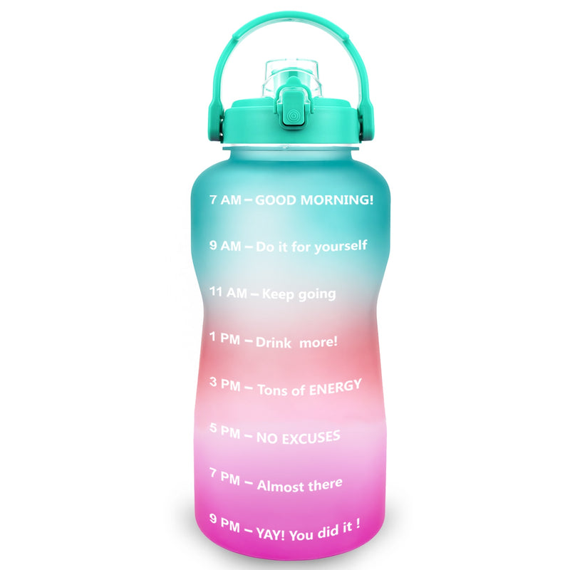 QuiFit 2L 64OZ Half Gallon Motivational Water Bottle With Time Marker Flip-Flop BPA Free Portable Sports Phone Stand GYM Jug