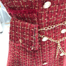 2020 New Gold thread Plaid Suit Coat Women Notched Double breasted Feather Tassel Trim Slim Tweed Jacket With Free Belt bag