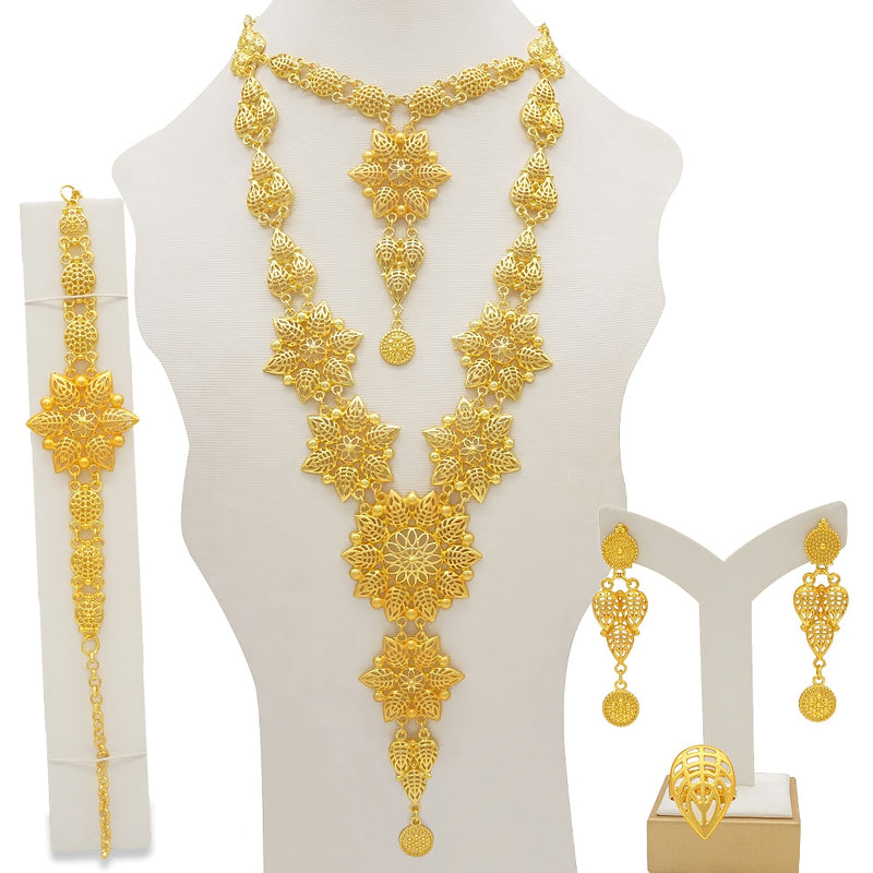 Dubai Schmuck Sets Gold Farbe Halskette &amp; Ohrring Set für Frauen Afrikaner Frankreich Hochzeit Schmuck Äthiopien Brautgeschenke