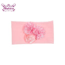 Nishine suave estiramiento satén Rosa flor bebé diadema nudo recién nacido ancho Nylon diademas turbante niñas sombreros niños foto Props