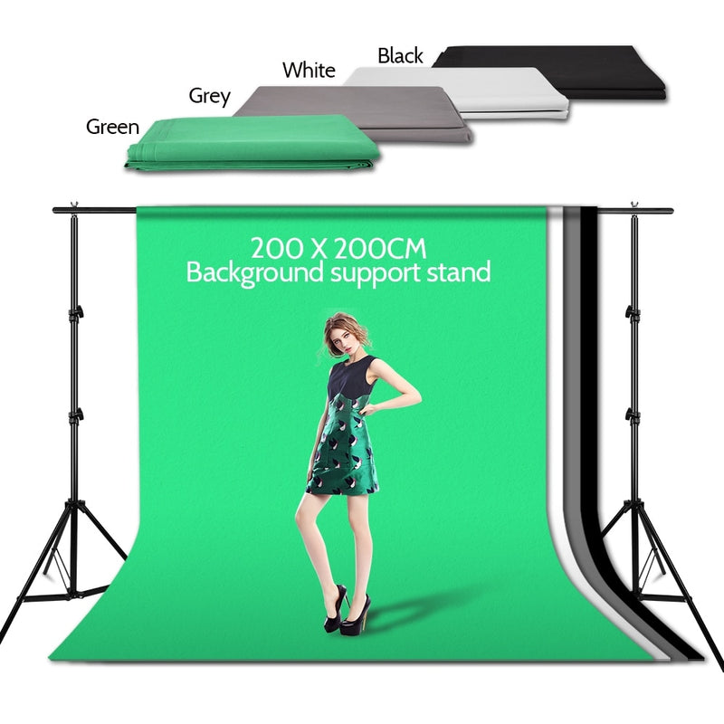 2m*2m Photography Backdrop Background Support Stand System 1.6x3m Black White Gray Green Backdrop Screen for Video Photo Studio