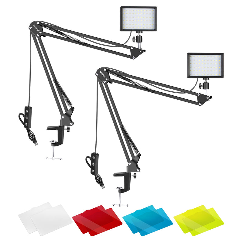 Neewer 2 Paquetes Kit de Iluminación de Fotografía Portátil Regulable 5600K USB 66 LED Video con Mini Soporte de Trípode Ajustable