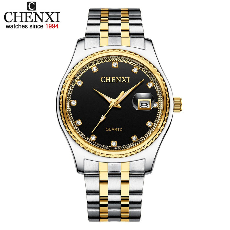 CHENXI, relojes de moda para hombres y mujeres, esfera de diamantes de imitación, reloj de cuarzo de lujo para parejas, reloj de calendario resistente al agua de acero completo