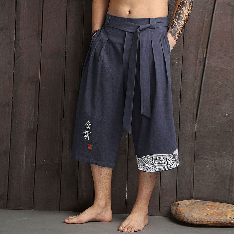 Japanese Kimono Traditional Pants Men Asian Clothing Bath Pant Casual Loose Male Japan Style Yukata Trousers Linen Cropped Pants