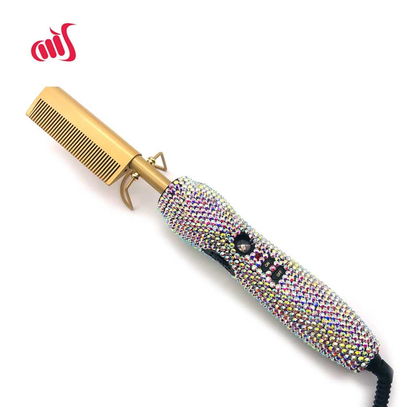 Crystal Hot Comb Electric Heating Comb 2 In 1 Straightener Comb for Wigs peigne chauffant lisseur cheveux Curler Styling Tools
