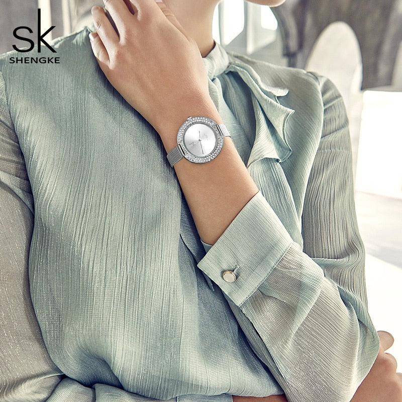 Shengke Luxury Women Watch Diamond Dial Bracelet Wristwatch For Girl Elegant Ladies Quartz Watch Female Dress Watch Brand Watch