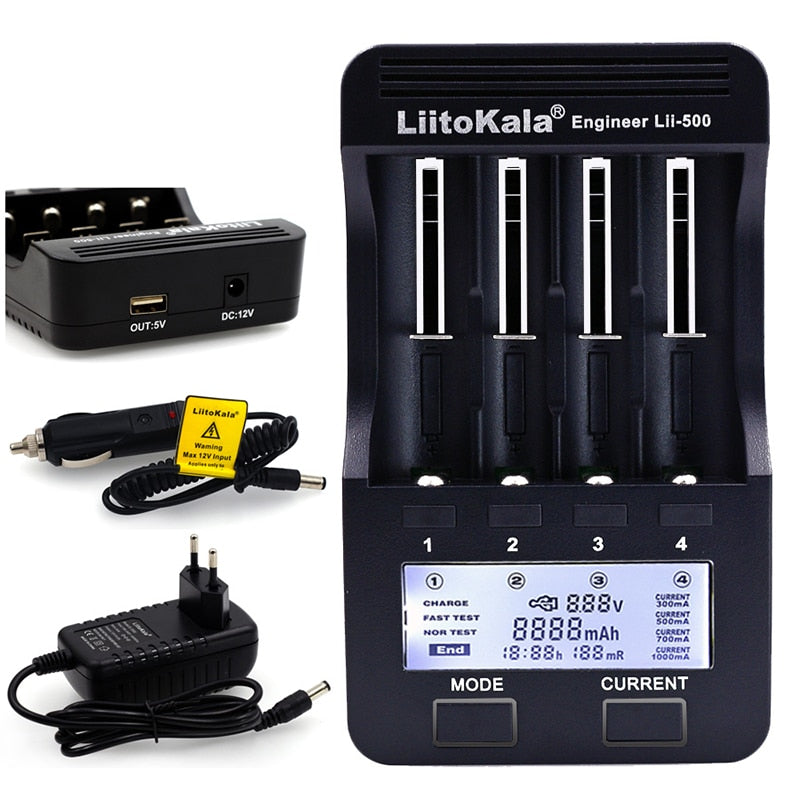 Cargador de batería Liitokala Lii-500 LCD, carga 18650 3,7 V 18350 18500 16340 25500 10440 14500 26650 1,2 V AA AAA NiMH batería