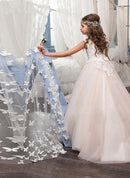 Flower Girl Dresses for Wedding Butterfly Princess Tutu Lace Appliqued Lace Up Vintage Girl First Communion Dress