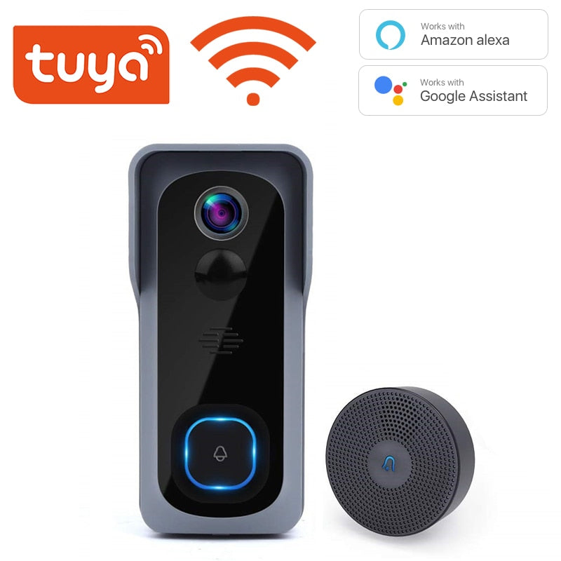 Tuya Wireless WiFi 1080P Video Türklingel mit Batterie USB Chime Kompatibel mit Google und Alexa, Wasserdichte Türklingel Smart Life