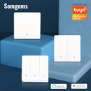 Interruptor inteligente WiFi pulsador interruptores de luz de pared EU AC 90v 250v No Neutral Tuya Control inalámbrico Alexa Google Home Compatible