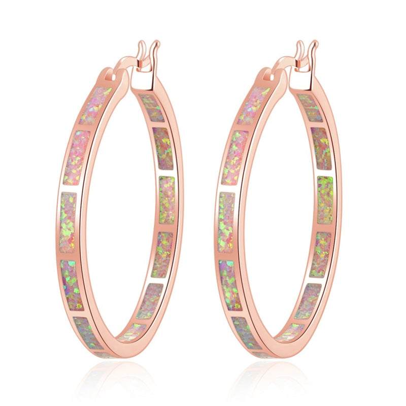 CiNily Blue Green Fire Opal Stone Hoop Earrings Silver Plated Rose Gold Color Big Round Circle Hip Hop Punk Party Jewelry Woman