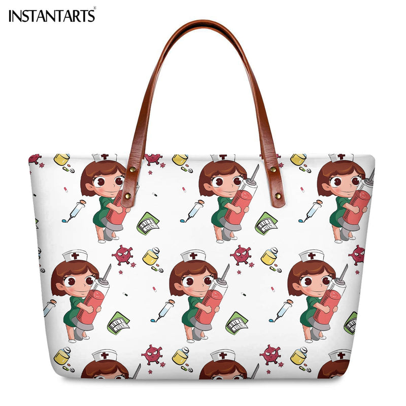 Bolsos de trabajo informales con estampado de enfermera de dibujos animados instantáneos para mujer, bolso de mano de gran capacidad, bolso de hombro de viaje a la moda paramédico de Hospital