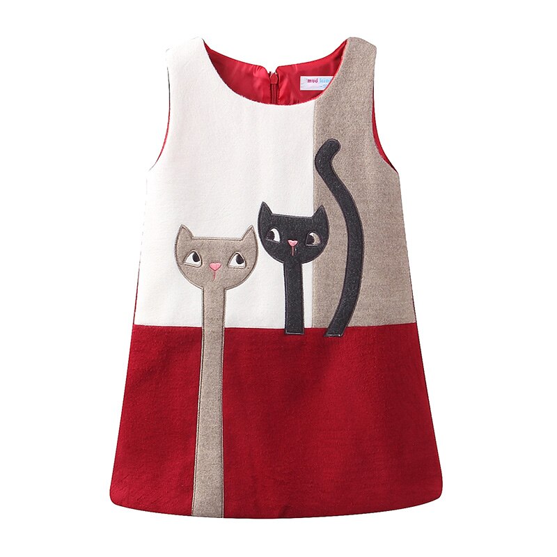 Mudkingdom Little Girls Dresses Sleeveless Wool Cute Cats Bunny Cartoon A-Lined for Kids Dress Girls Clothes Autumn Winter