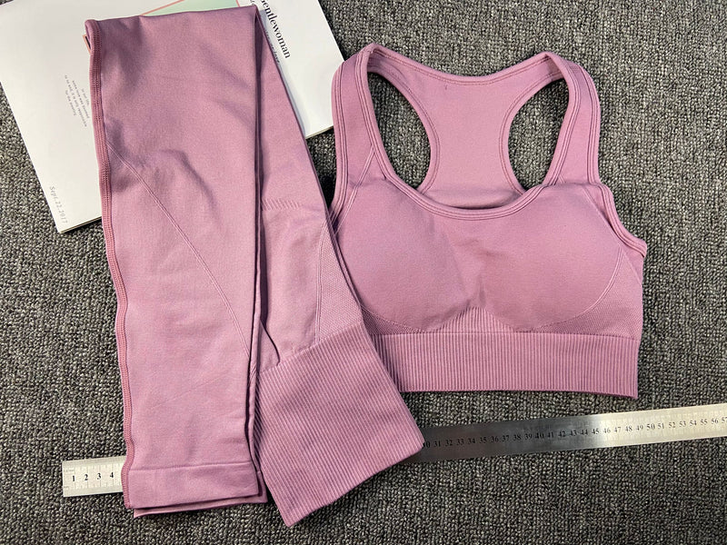 Traje de Yoga sin costuras para mujer, conjunto deportivo de entrenamiento de alta elasticidad, Sujetador deportivo acolchado, mallas deportivas de cintura alta para gimnasio