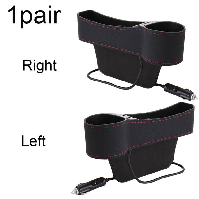 Auto Car Seat Gap Organizer PU Leather Storage Box Cup Holder Car Seat Side Slit Pocket Storage Bag With Dual USB Charger Ports