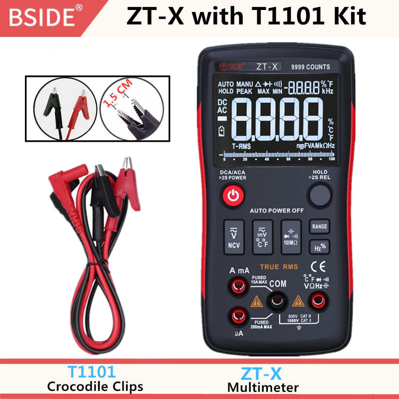 BSIDE ZT-X Echteffektiv-Digitalmultimeter 3-zeiliges Dreifach-Display 9999 Zählwerte AC/DC-Spannung Temperatur-Kapazitäts-Tester DMM ZT301