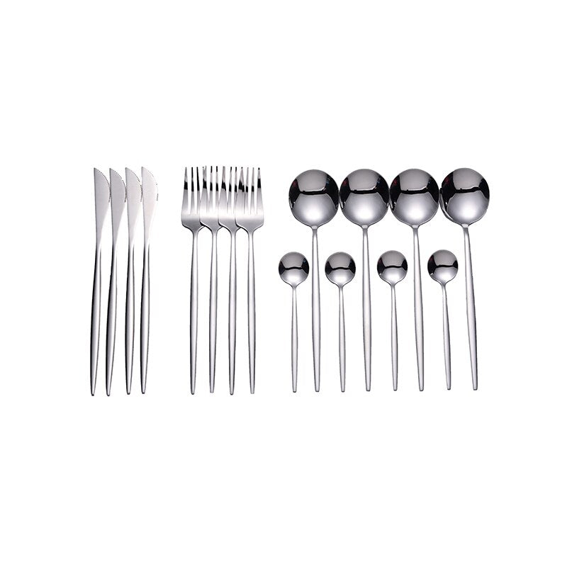 Spklifey Gold Cutlery Stainless Steel Cutlery Spoon Set 16 Pcs Dinner Sets Golden Kitchen Forks Knives Spoons Dinnerware Set New