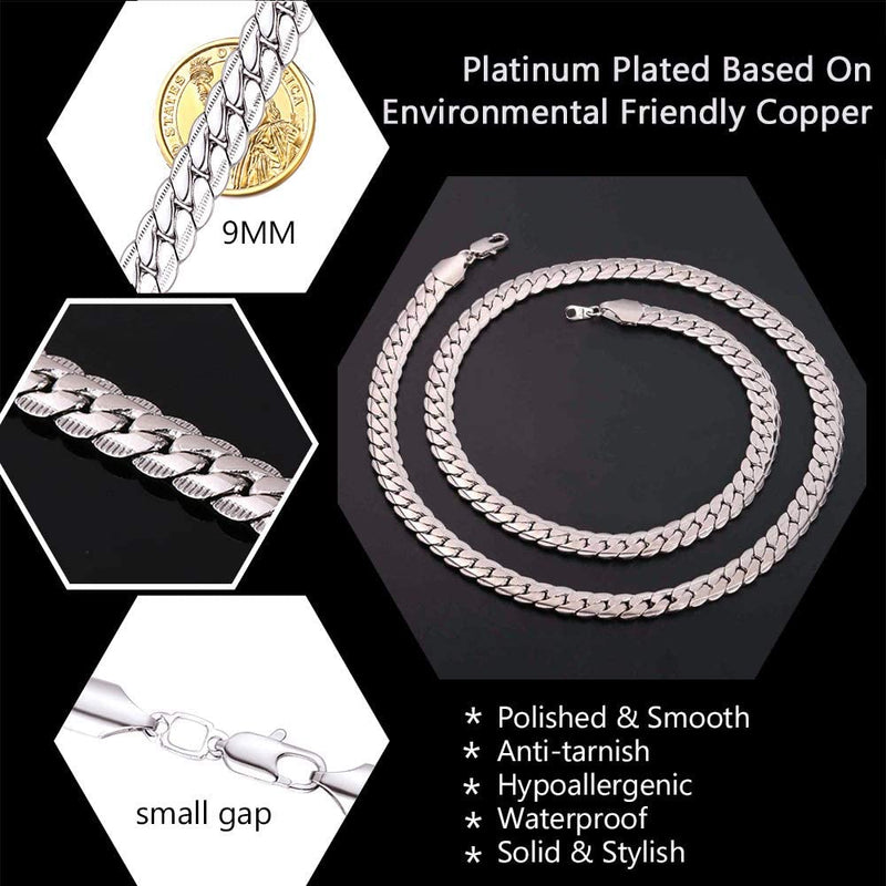 U7 Men Chunky Snake Curb Chain Necklace Gold Plated Black Tone Link Necklace for Men Women 6 /9mm 18" -30" Inches  N08