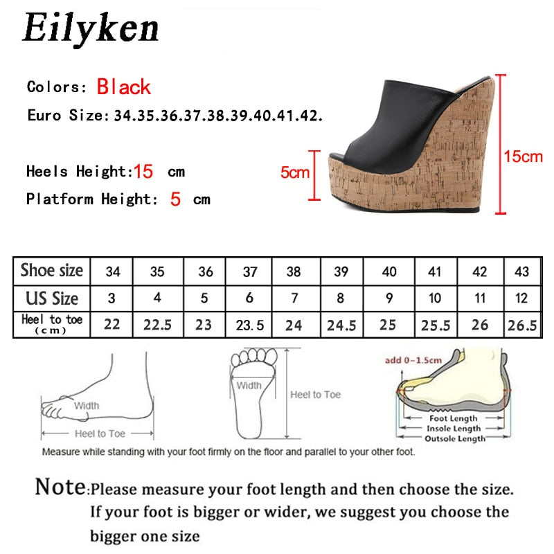 Eilyken Summer Outdoor Fashion Peep Toe Platform Slippers High Quality PU Leather Sandals Women Wedges Heels Ladies Shoes