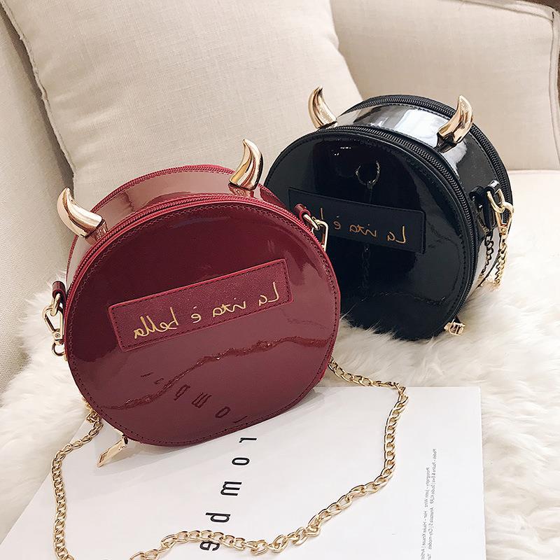 Dazzling Round Devil Crossbody Bag for Women Fashion Patent Leather Shoulder Chain Bag Female Purses and Handbags Clutch Bag