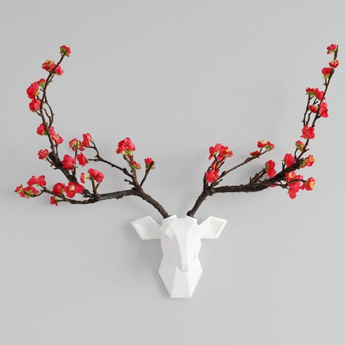 Deer head With Flower Antler 3d Wall Decor Modern Animal Hear home Decorations Abstract Sculpture wall Statue for Gift