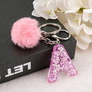 1PC Keyring Pink Color English Letter Keychain with Puffer Ball  26 English word Glitter Resin A TO Q Handbag Charms for Woman