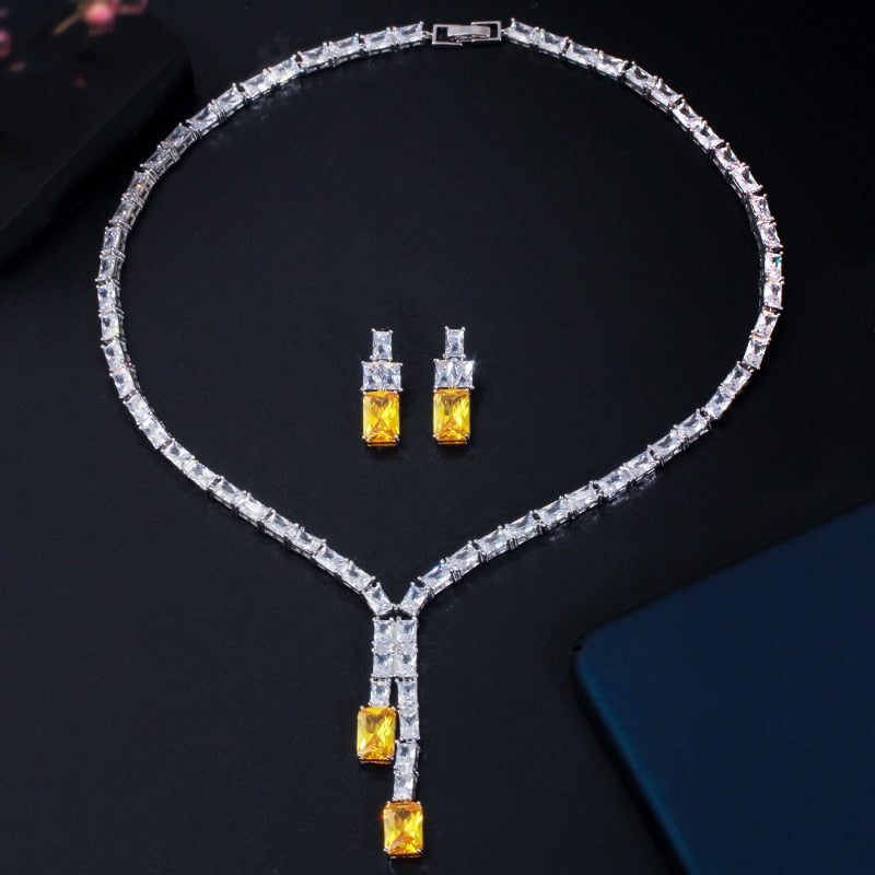 CWWZircons Dazzling African Cubic Zircon Womens Wedding Necklace Jewellery Set Bridal Party Costume Jewelry Accessories T374