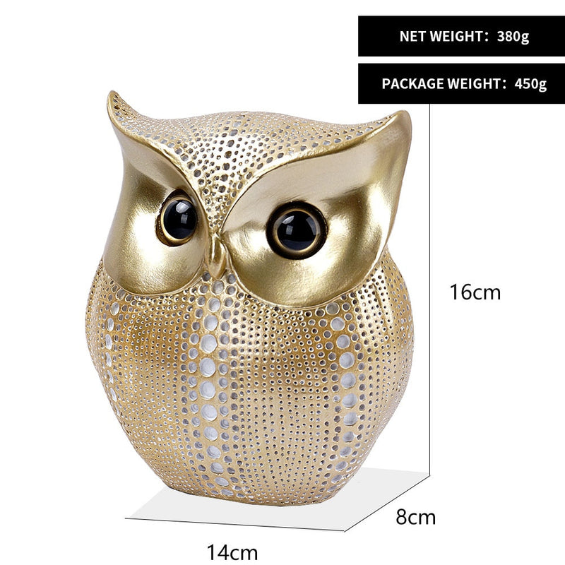 NORTHEUINS Golden Owl Figurines for Interior Resin Animal Statues Sculpture Home Living Room Decoration Gifts for the New Year