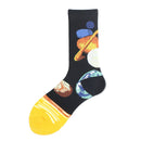 Feliz divertido Unisex pintura UFO astronauta espacio exterior cohete Star War hombres tripulación calcetines Streetwear algodón hombre monopatín vestido