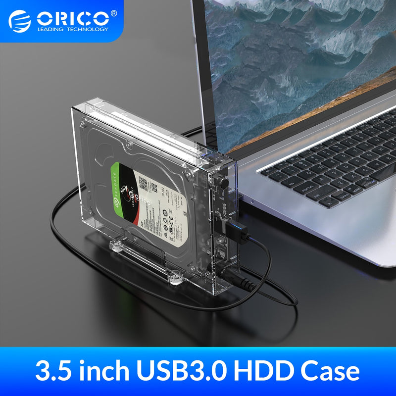ORICO Transparent 3.5'' HDD Case for 2.5/3.5 inch SSD HDD Box Hard Disk Case SATA to USB 3.0 Hard Drive Enclosure Support 16TB