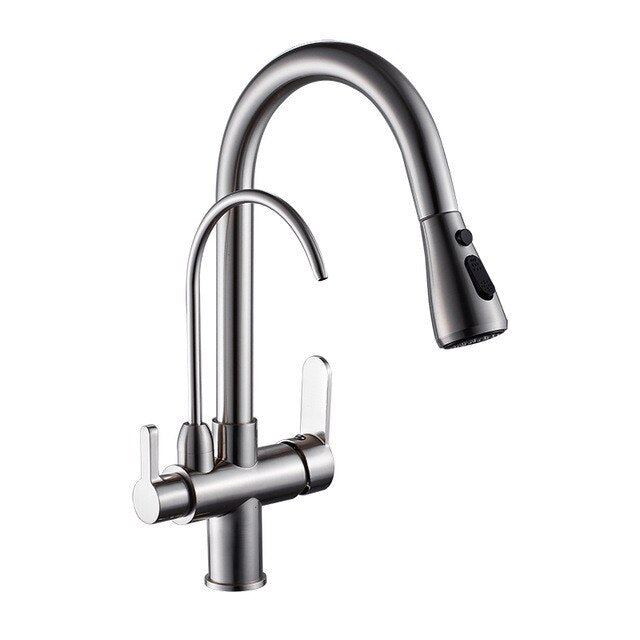 Deck Mounted Black Kitchen Faucets Pull Out Hot Cold Water Filter Tap for Kitchen Three Ways Sink Mixer Kitchen Faucet ELK9139