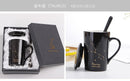 With Gift Box 12 Constellations Creative Ceramic Mugs with Spoon Lid Black and Gold Porcelain Zodiac Milk Coffee Cup 400ML Water