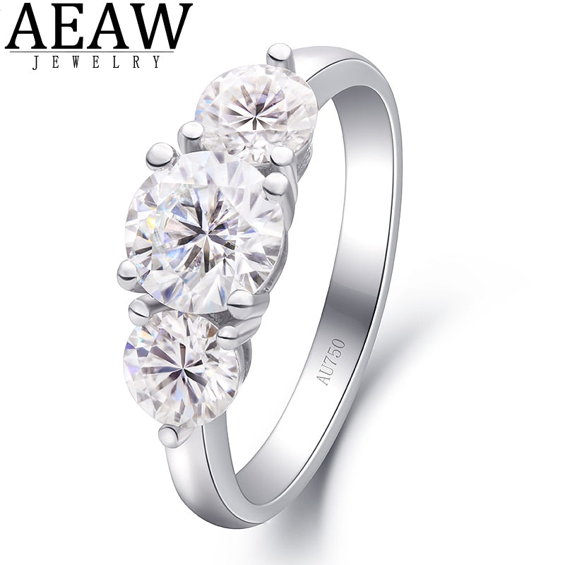 2.0ctw 6.5mm Round Brilliant Cut Moissanite Engagement Halo Ring Three Stone Style Solid Real 18K White Gold for Lady DF Color