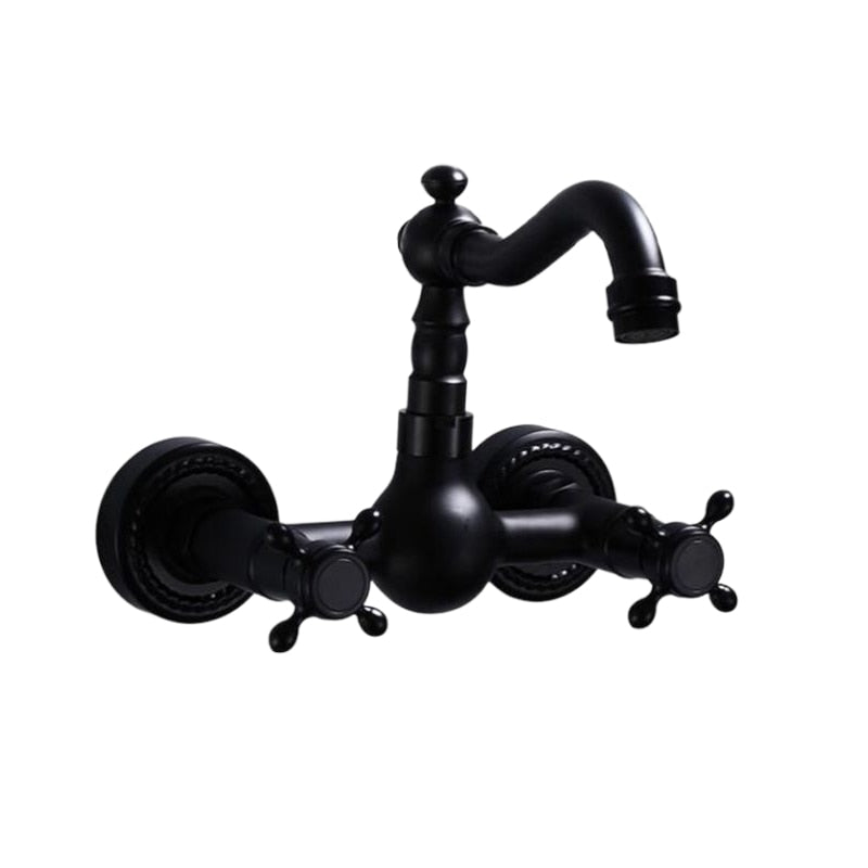 Wall Mounted Kitchen Faucets Black Wall Sink Faucet 2 Handle Hot Cold Water Mixer Tap ELM204