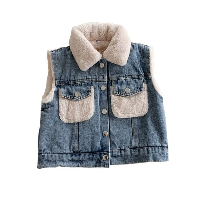 Neue Mode Denim Kind Weste Wintermäntel Warme Fleece Baby Mädchen Jungen Weste Kinder Outfits Kinder Oberbekleidung Für 70-140 cm