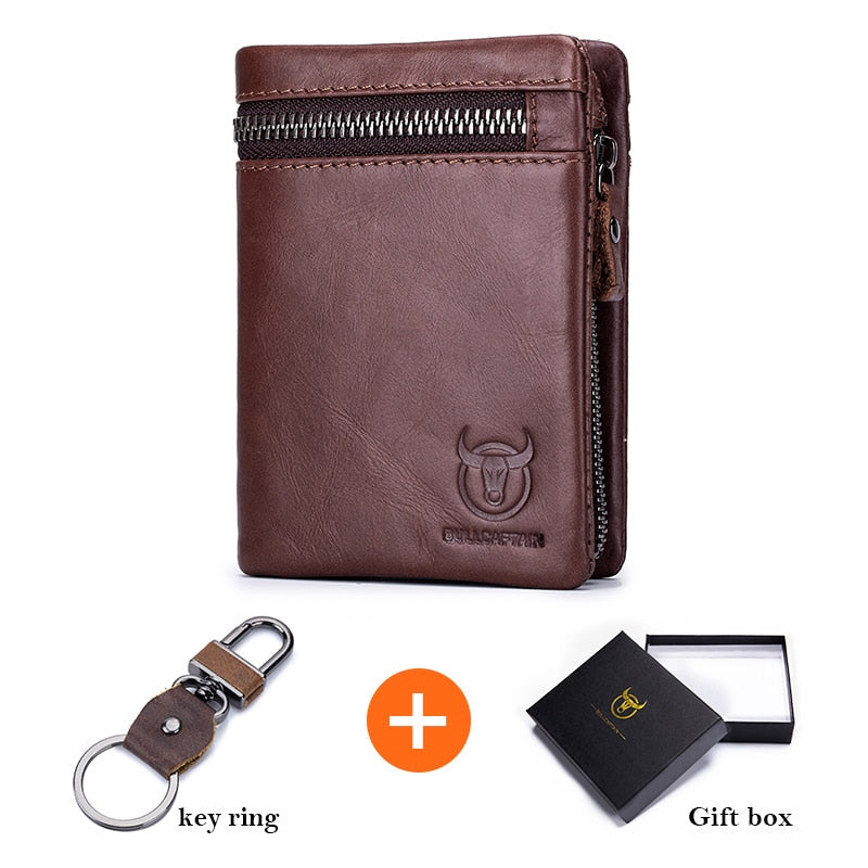 BULLCAPTAIN Short Tri-Fold Buckle Zipper Wallet Men&