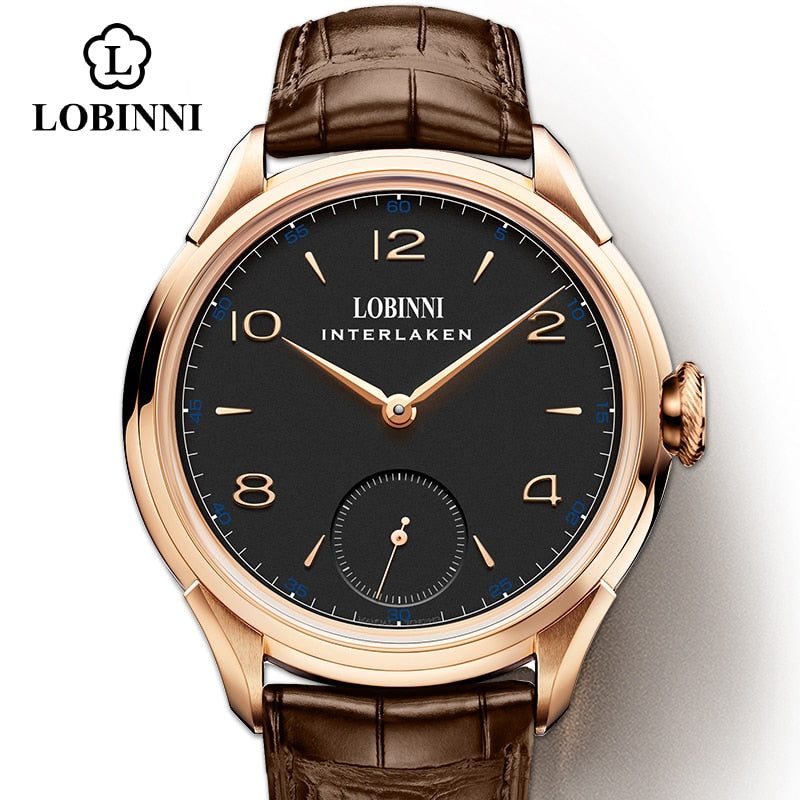 LOBINNI Seagull Mecánico Movimiento de cuerda a mano Relojes masculinos Lujo Suiza Marca Hombre Reloj impermeable Reloj de pulsera masculino